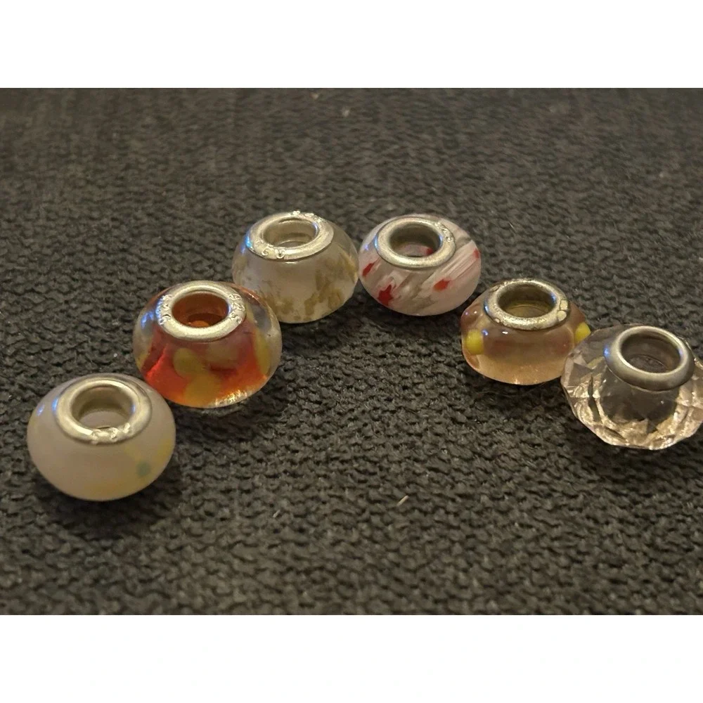 Lot of 6 Sterling Silver Core Bracelet Charm Beads Lampwork Glass Style 925 5